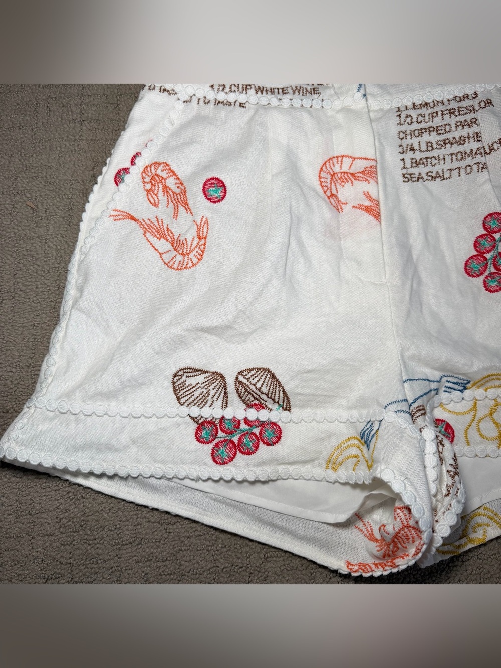 Caroline Constas Women’s Frutti Di Mare Shorts Sz 4 White Linen Embroidered NWT - Picture 4 of 12